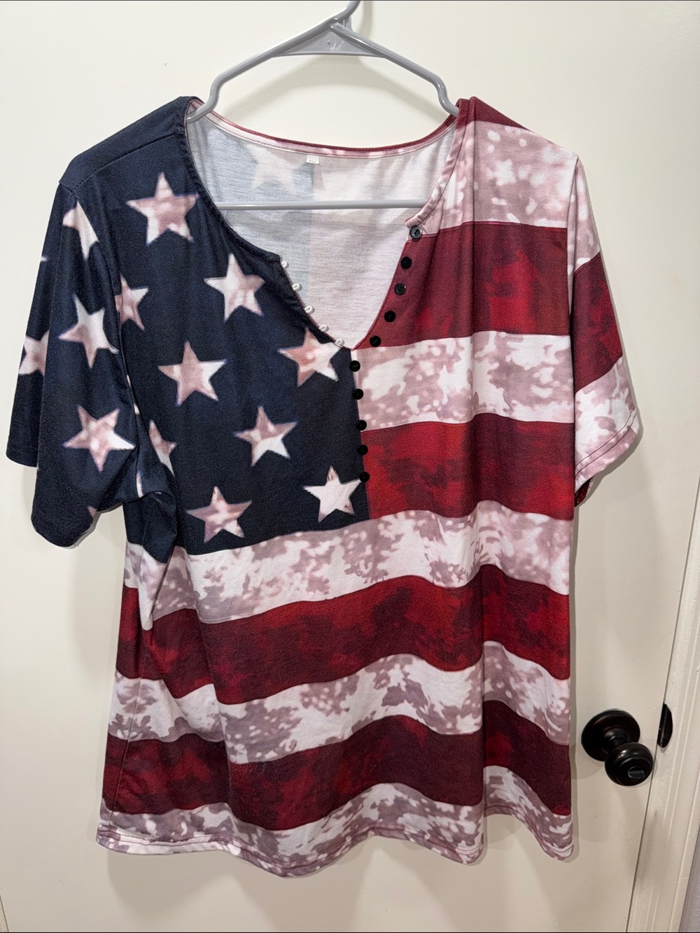 American Flag Print V-Neck Women’s Top - Red, White & Blue